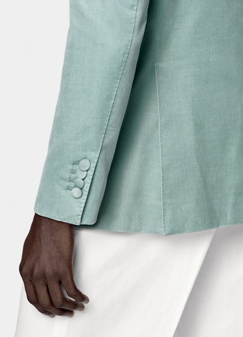 SUITSUPPLY All Season Stretch Cotton Velvet de Pontoglio, Italia Mid Blue Tailored Fit Havana Dinner Jacket