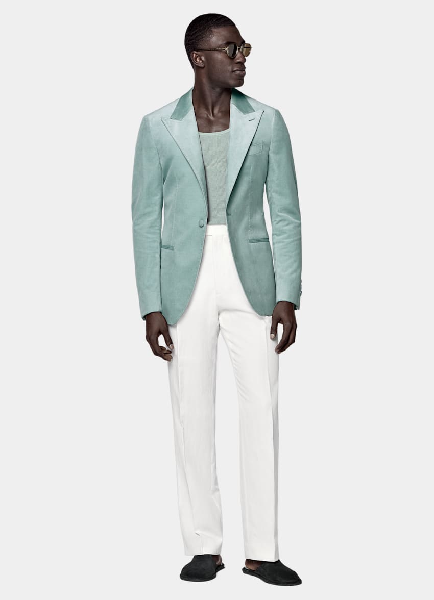 SUITSUPPLY All Season Stretch Cotton Velvet de Pontoglio, Italia Mid Blue Tailored Fit Havana Dinner Jacket