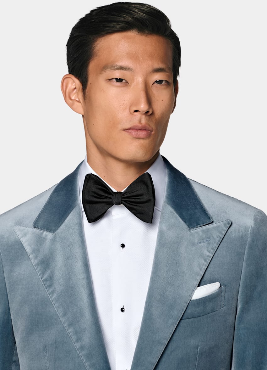 SUITSUPPLY All Season Stretch Cotton Velvet de Pontoglio, Italia Light Blue Tailored Fit Havana Dinner Jacket