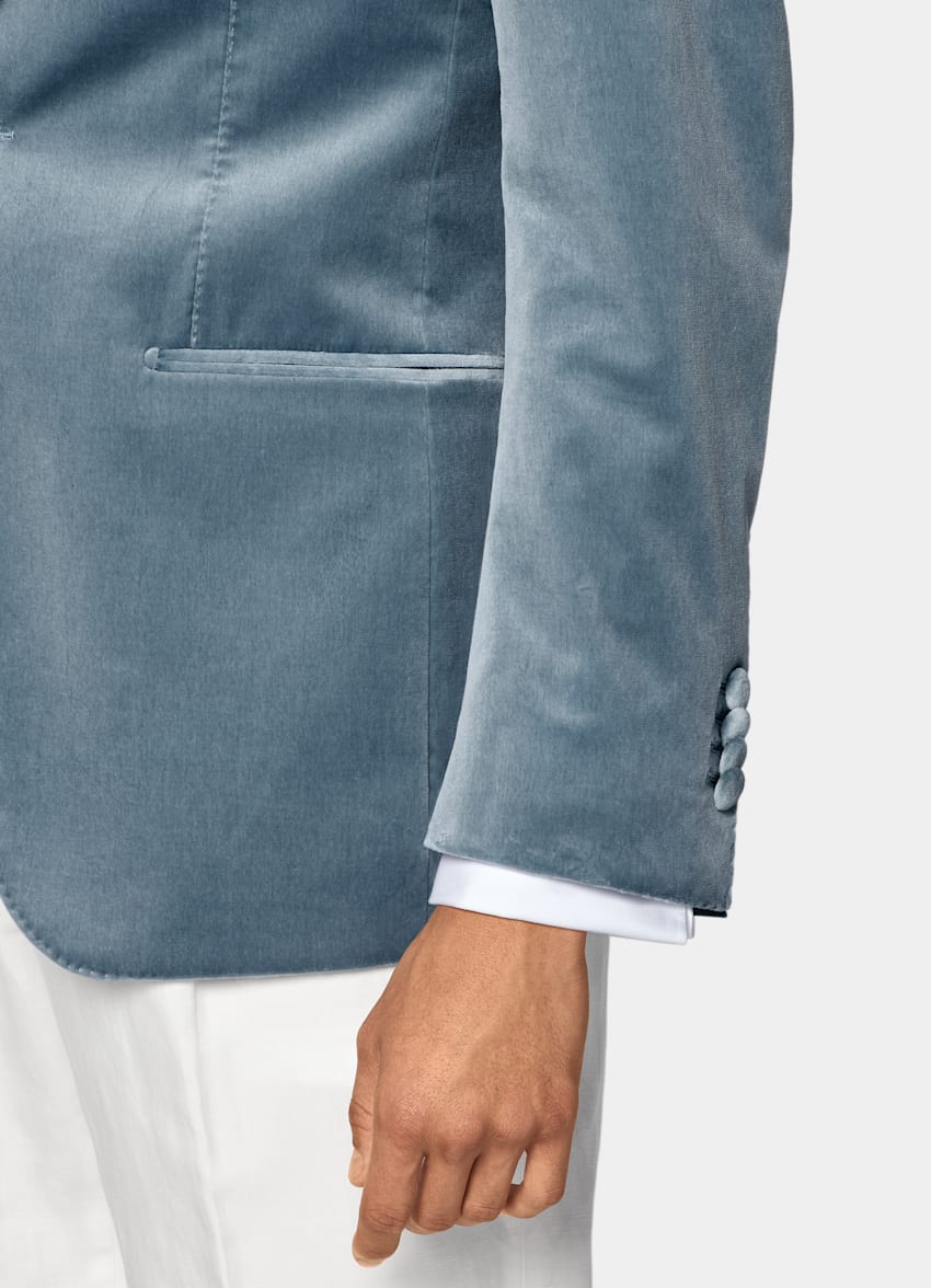 SUITSUPPLY All Season Stretch Cotton Velvet de Pontoglio, Italia Light Blue Tailored Fit Havana Dinner Jacket