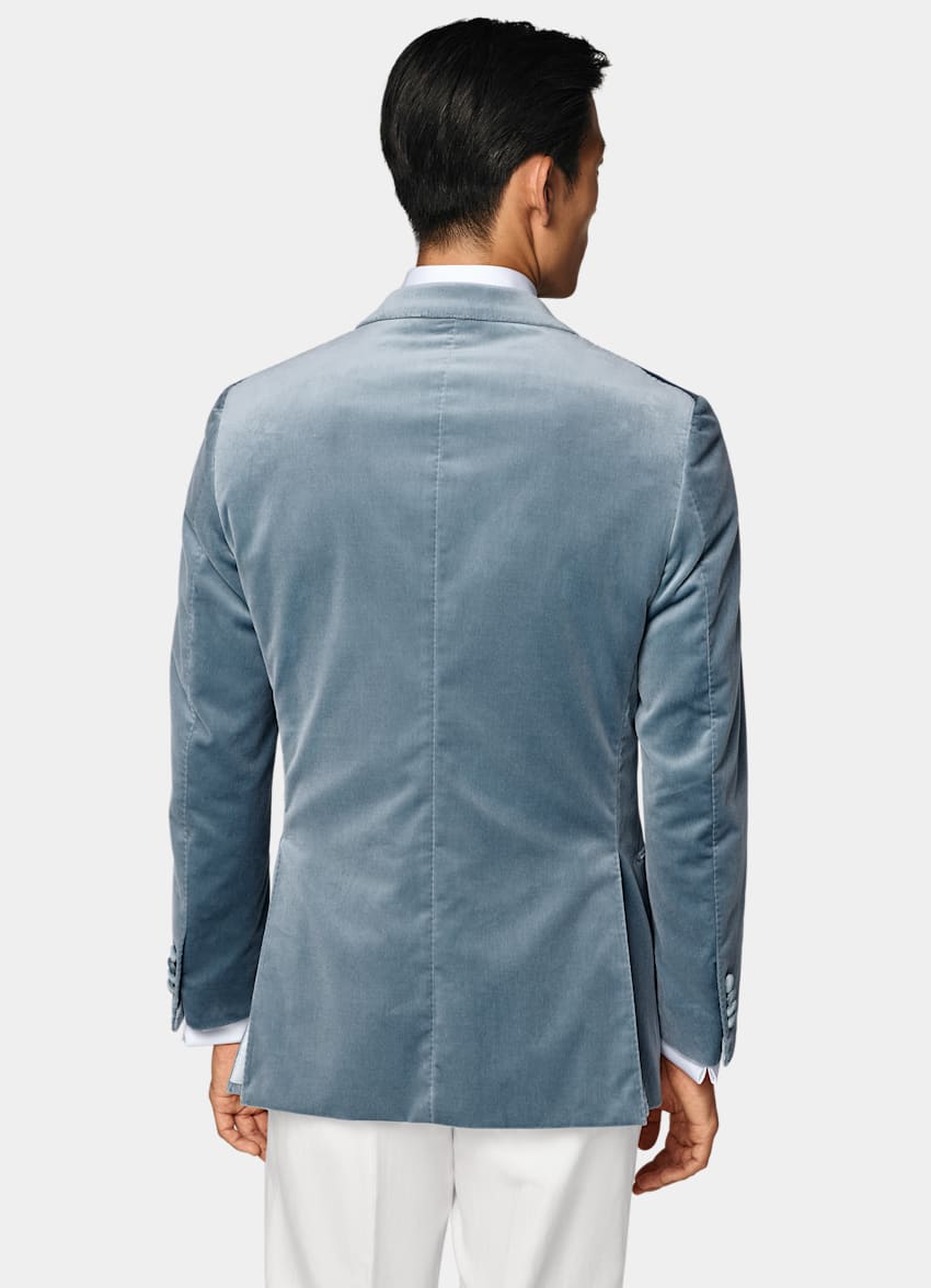 SUITSUPPLY All Season Stretch Cotton Velvet de Pontoglio, Italia Light Blue Tailored Fit Havana Dinner Jacket