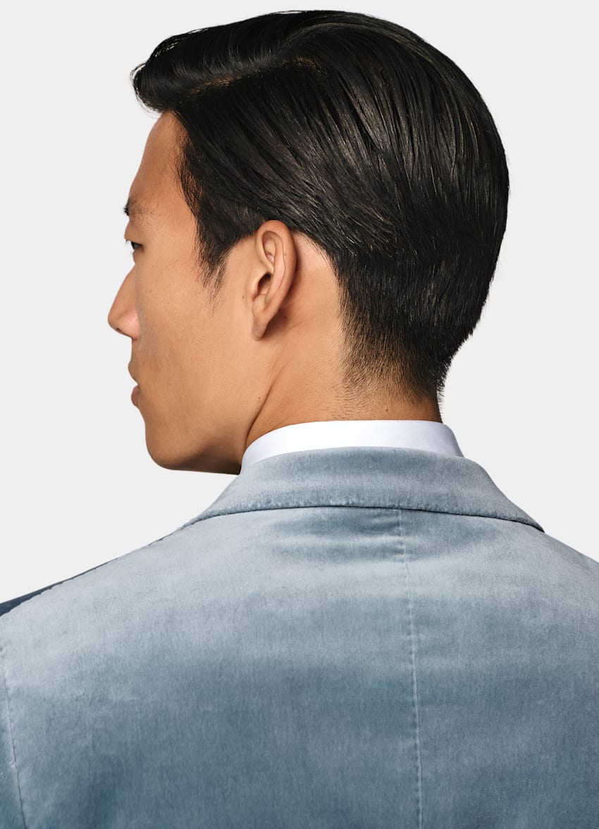 SUITSUPPLY All Season Stretch Cotton Velvet de Pontoglio, Italia Light Blue Tailored Fit Havana Dinner Jacket