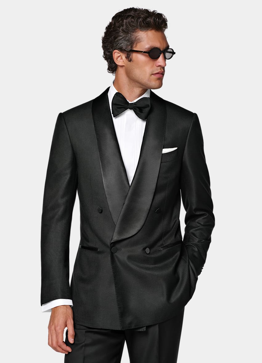 SUITSUPPLY All Season Wool Silk by E.Thomas, Italy Black Striped Tailored Fit Milano Dinner Jacket