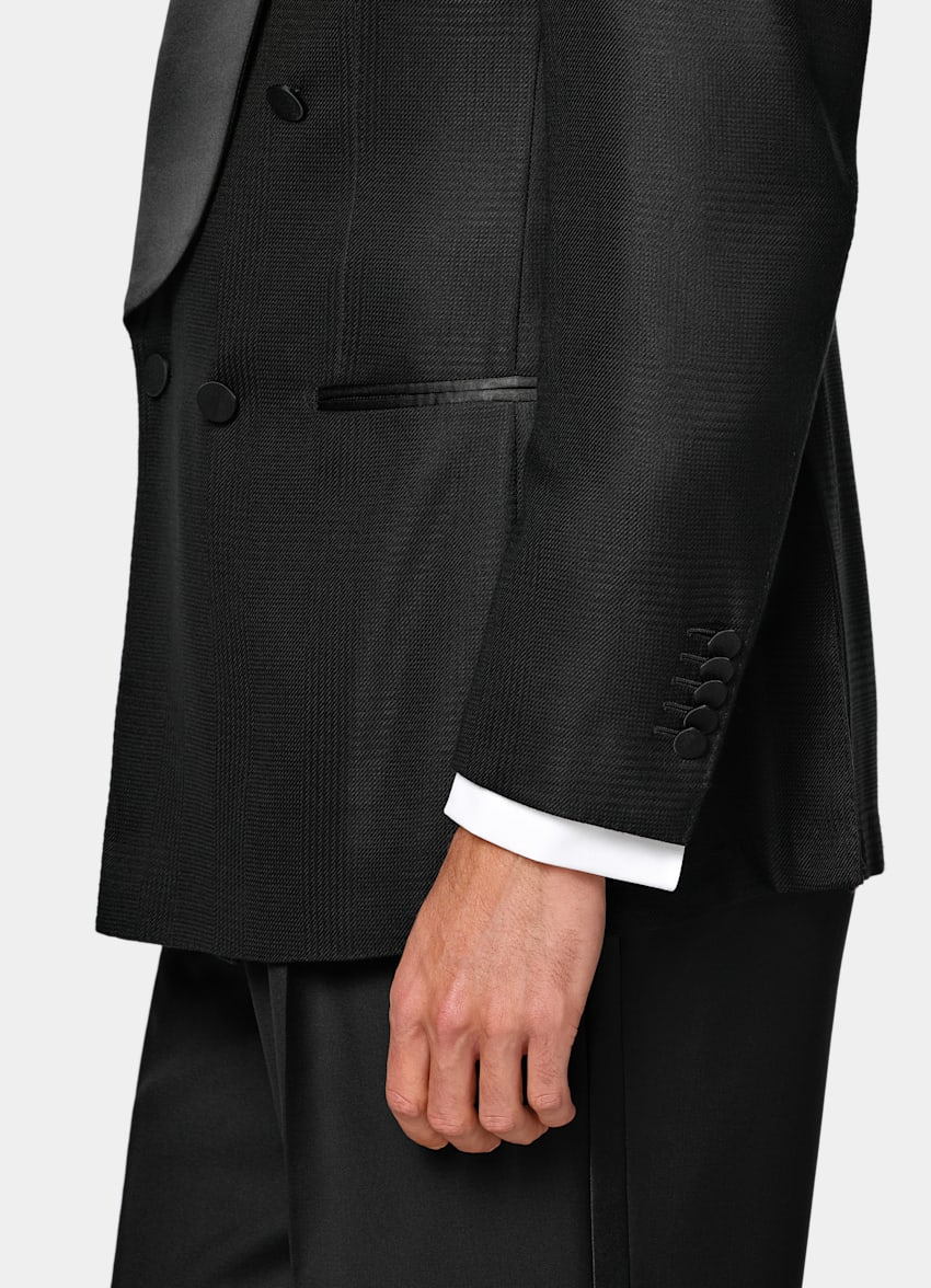 SUITSUPPLY All Season Wool Silk by E.Thomas, Italy Black Striped Tailored Fit Milano Dinner Jacket