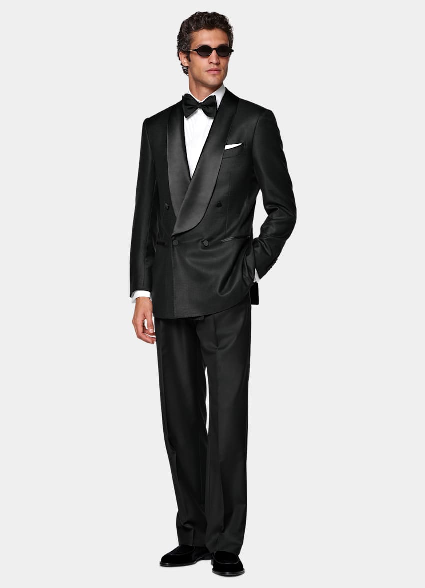 SUITSUPPLY All Season Wool Silk by E.Thomas, Italy Black Striped Tailored Fit Milano Dinner Jacket
