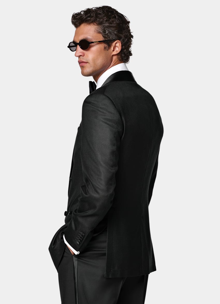 SUITSUPPLY All Season Wool Silk by E.Thomas, Italy Black Striped Tailored Fit Milano Dinner Jacket