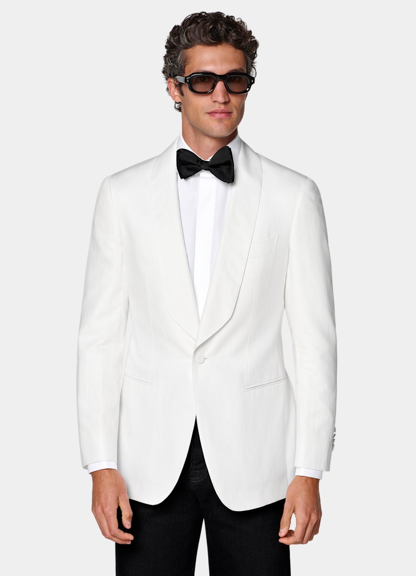 SUITSUPPLY Summer Lyocell Linen Cotton de Di Sondrio, Italia Off-White Tailored Fit Havana Dinner Jacket