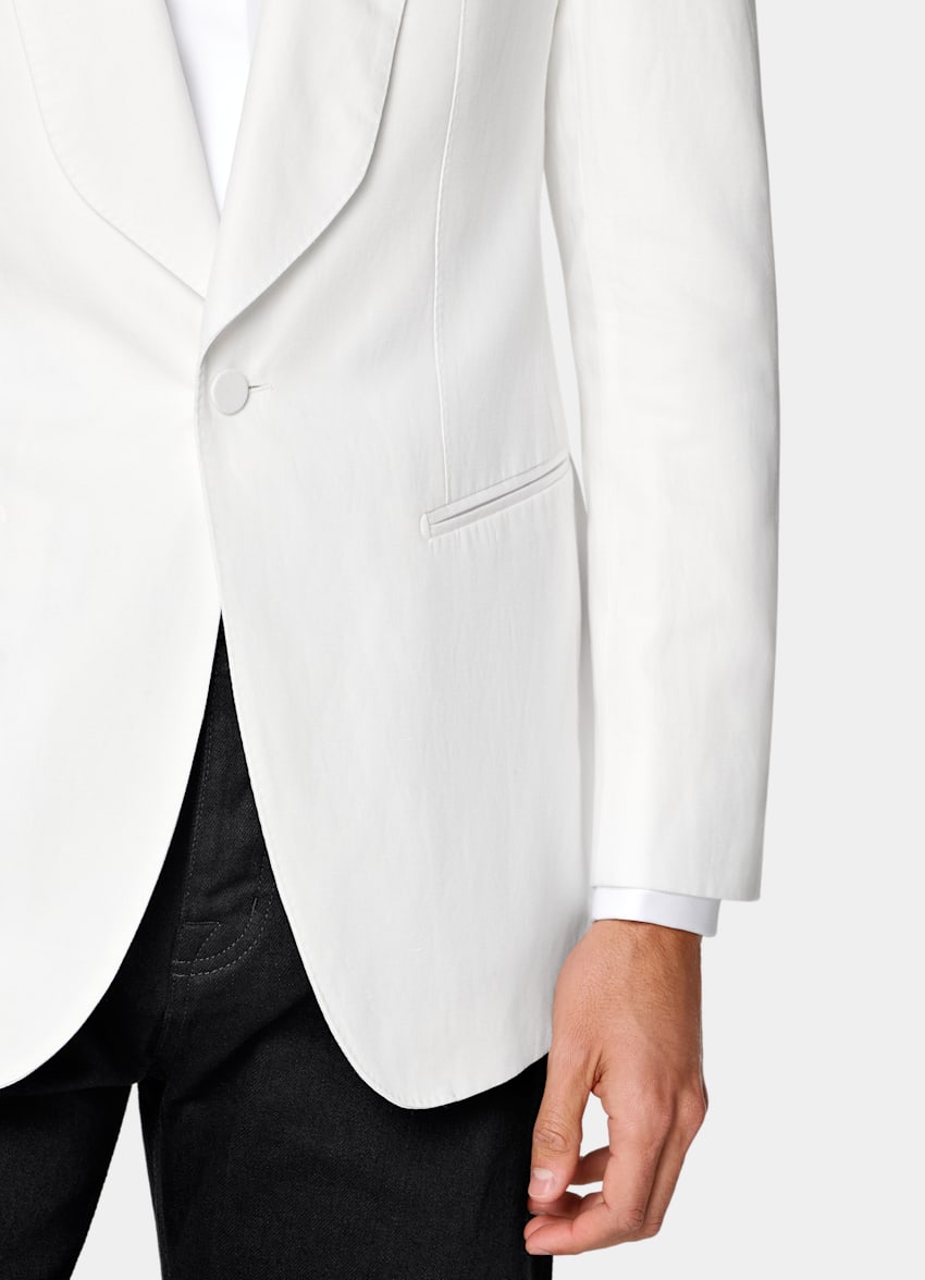 SUITSUPPLY Summer Lyocell Linen Cotton de Di Sondrio, Italia Off-White Tailored Fit Havana Dinner Jacket