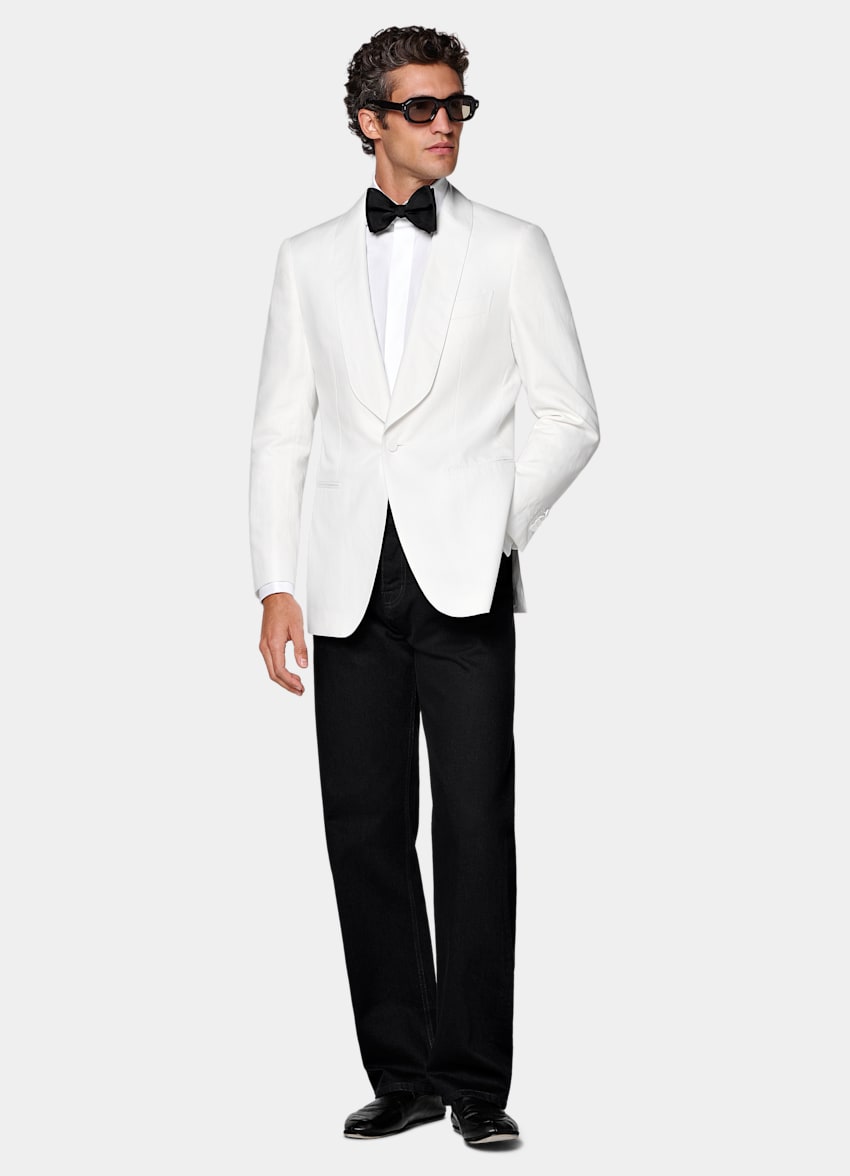 SUITSUPPLY Summer Lyocell Linen Cotton de Di Sondrio, Italia Off-White Tailored Fit Havana Dinner Jacket