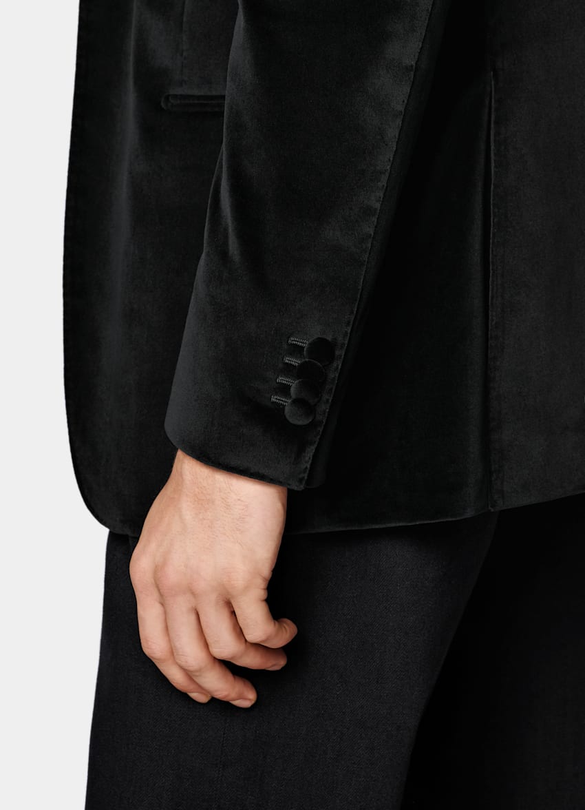 SUITSUPPLY All Season Stretch Cotton Velvet by Pontoglio, Italy Black Tailored Fit Havana Dinner Jacket