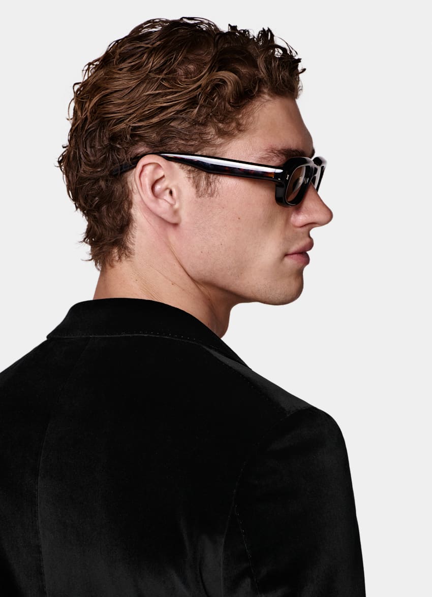 SUITSUPPLY All Season Stretch Cotton Velvet by Pontoglio, Italy Black Tailored Fit Havana Dinner Jacket