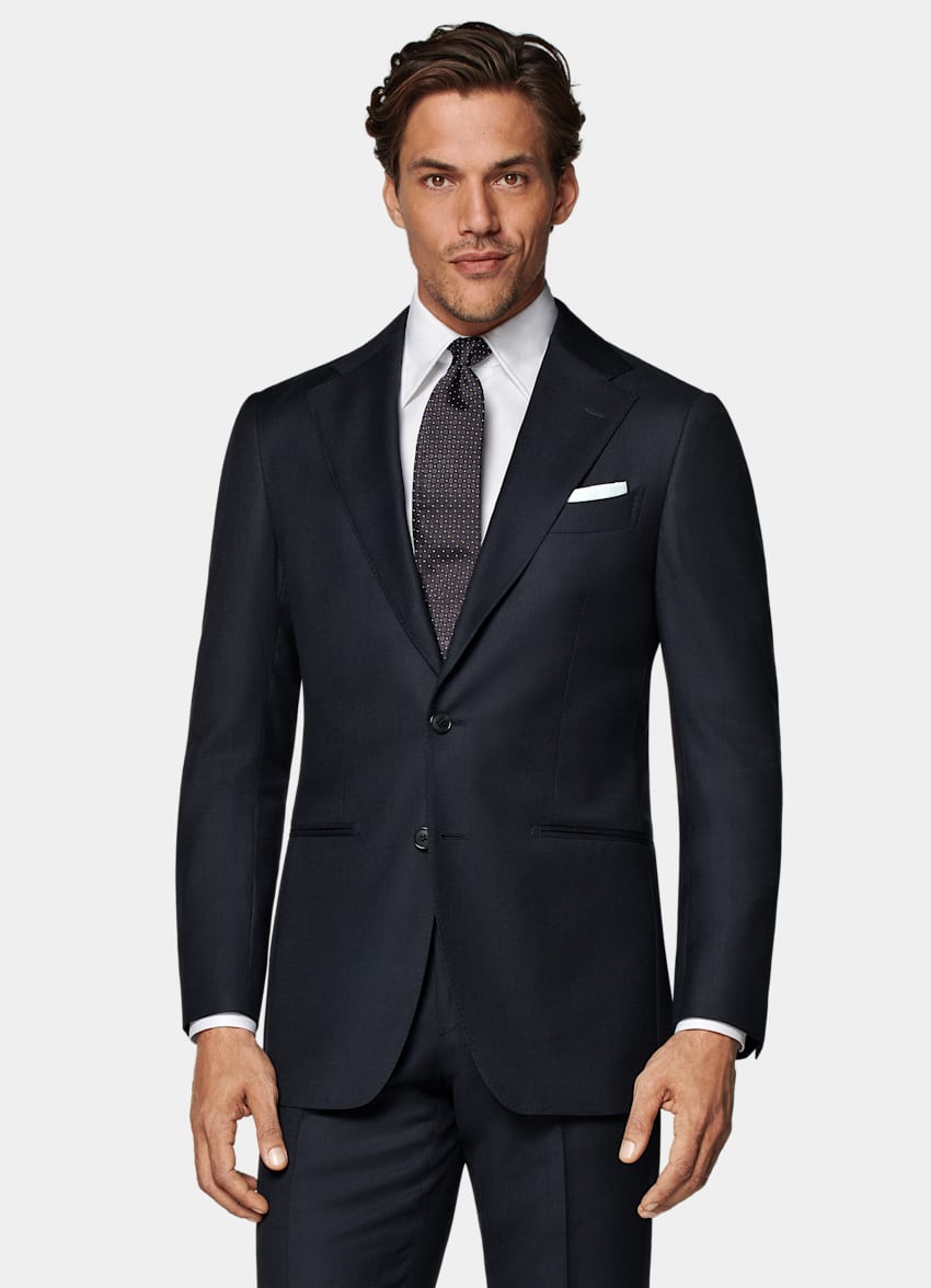 SUITSUPPLY All Season Pure S130's Wool by Reda, Italy Navy Bird's Eye Tailored Fit Havana Suit Jacket
