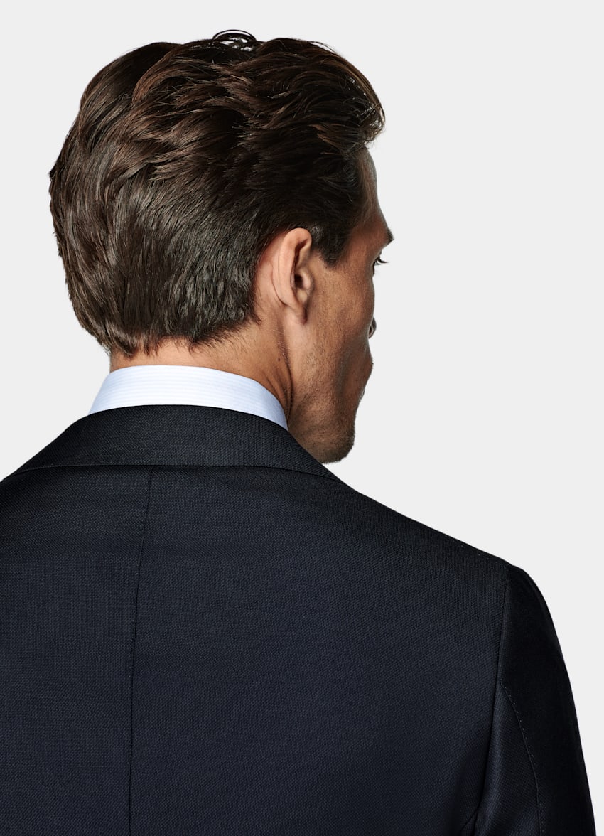 SUITSUPPLY All Season Pure S130's Wool by Reda, Italy Navy Bird's Eye Tailored Fit Havana Suit Jacket