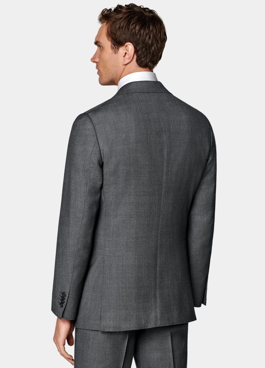 SUITSUPPLY Pure S130's Wool by Reda, Italy Dark Grey Bird's Eye Tailored Fit Havana Suit Jacket