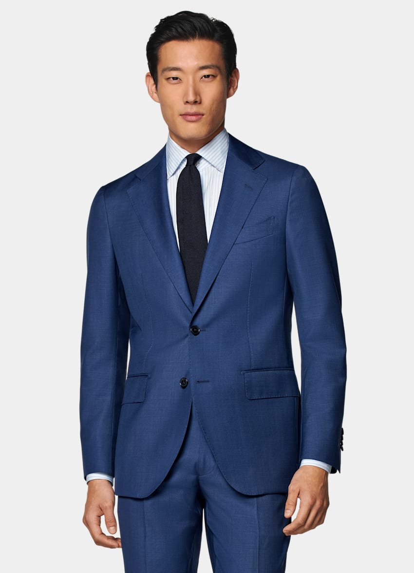 SUITSUPPLY Pure S110's Wool by Vitale Barberis Canonico, Italy Mid Blue Tailored Fit Havana Suit Jacket