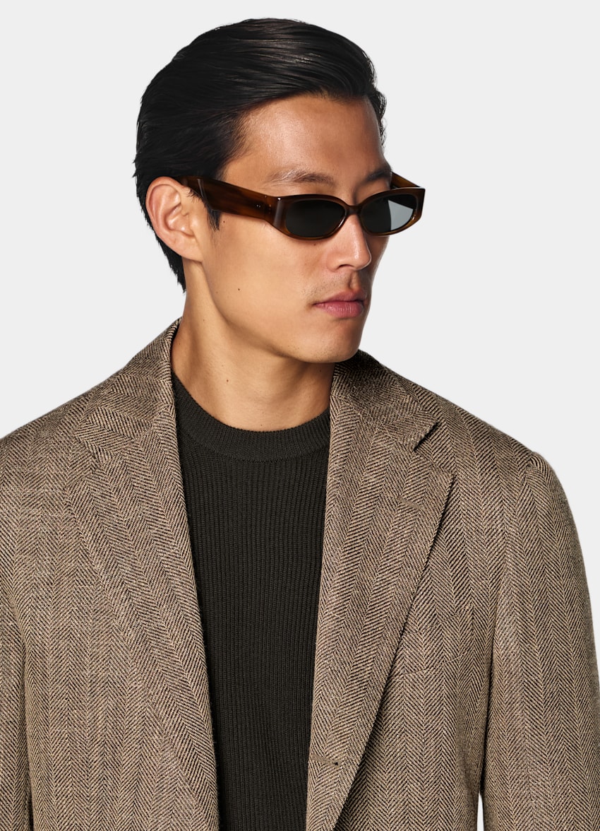 SUITSUPPLY Winter Wool Alpaca Linen by Ferla, Italy Mid Brown Relaxed Fit Roma Blazer