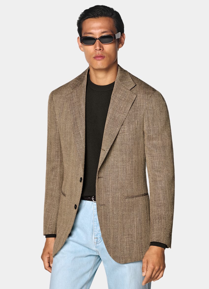 SUITSUPPLY Winter Wool Alpaca Linen by Ferla, Italy Mid Brown Relaxed Fit Roma Blazer