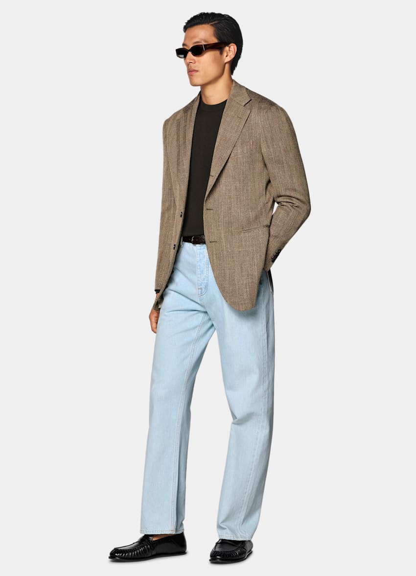 SUITSUPPLY Winter Wool Alpaca Linen by Ferla, Italy Mid Brown Relaxed Fit Roma Blazer