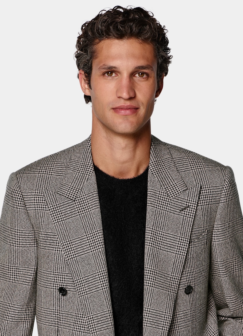 SUITSUPPLY Invierno Pura lana de Rogna, Italia Blazer Roma marr&oacute;n intermedio a cuadros corte Relaxed