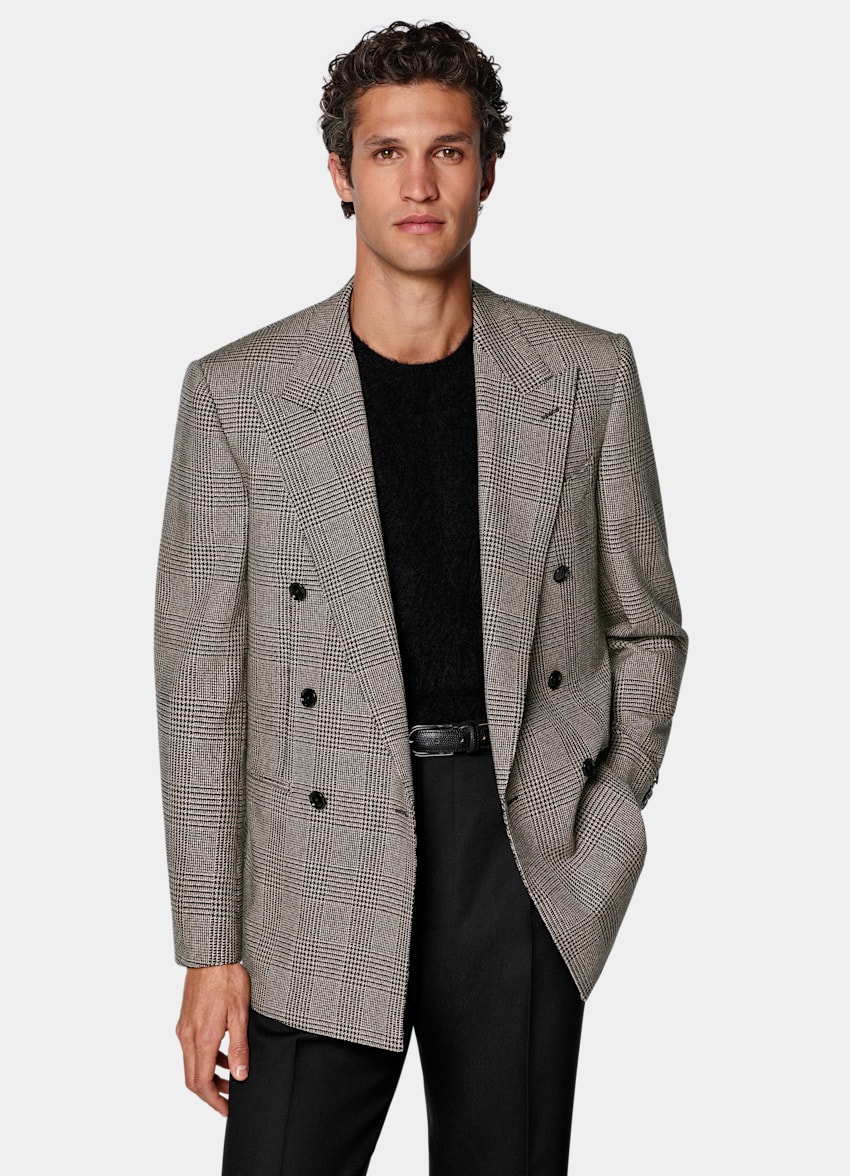 SUITSUPPLY Invierno Pura lana de Rogna, Italia Blazer Roma marr&oacute;n intermedio a cuadros corte Relaxed