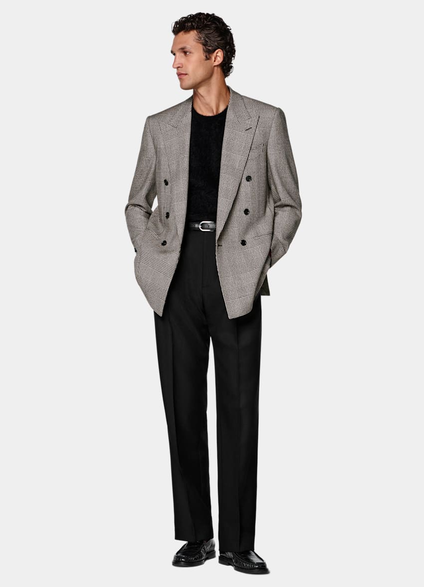 SUITSUPPLY Invierno Pura lana de Rogna, Italia Blazer Roma marr&oacute;n intermedio a cuadros corte Relaxed