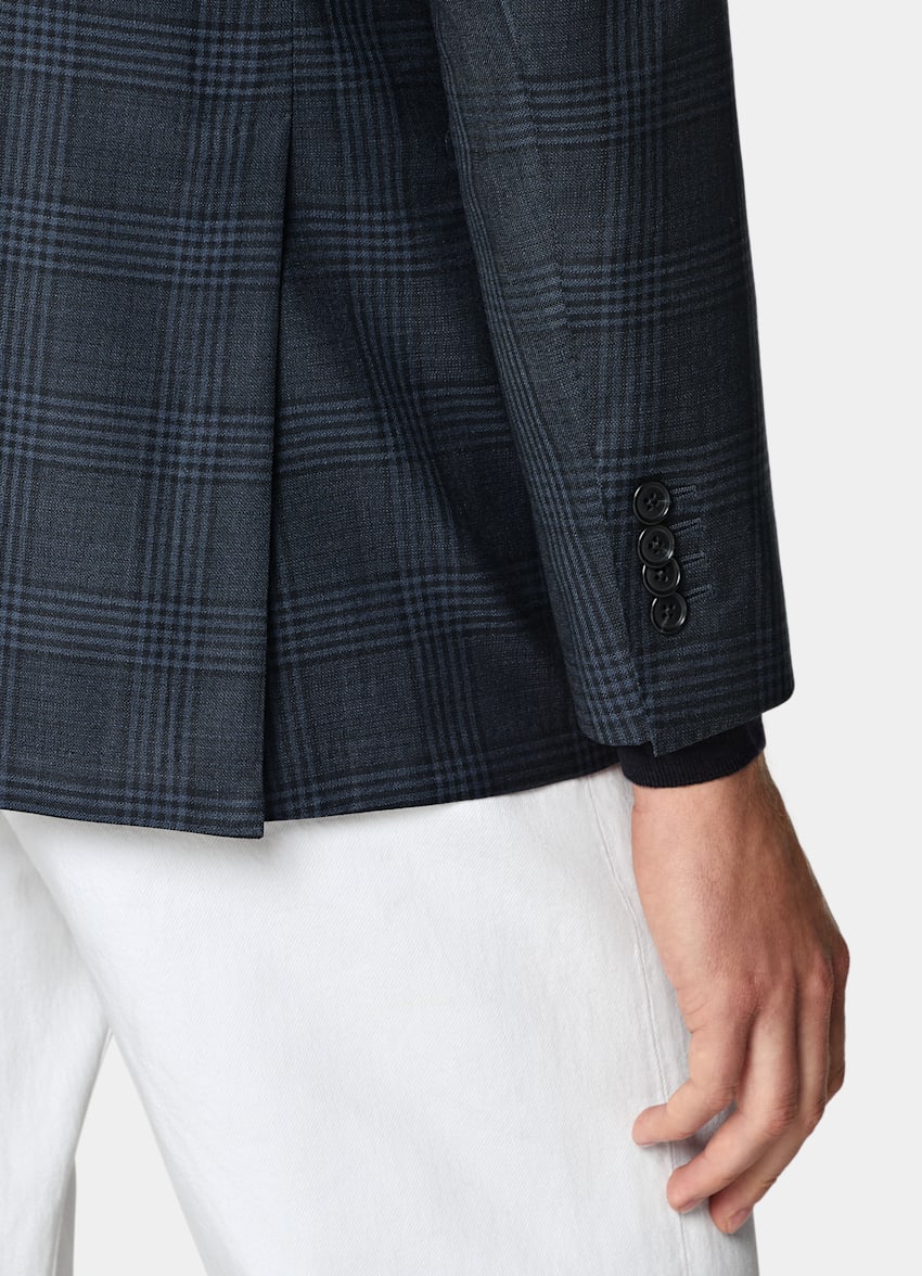 SUITSUPPLY All Season Pure Wool by Delfino, Italy Navy Checked Tailored Fit Havana Blazer