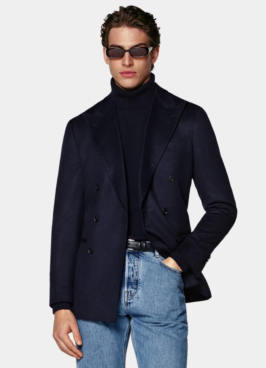 SUITSUPPLY Winter Pure Cashmere by Colombo, Italy Navy Tailored Fit Havana Blazer