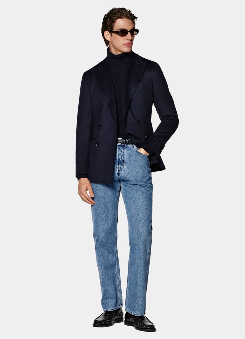 SUITSUPPLY Winter Pure Cashmere by Colombo, Italy Navy Tailored Fit Havana Blazer