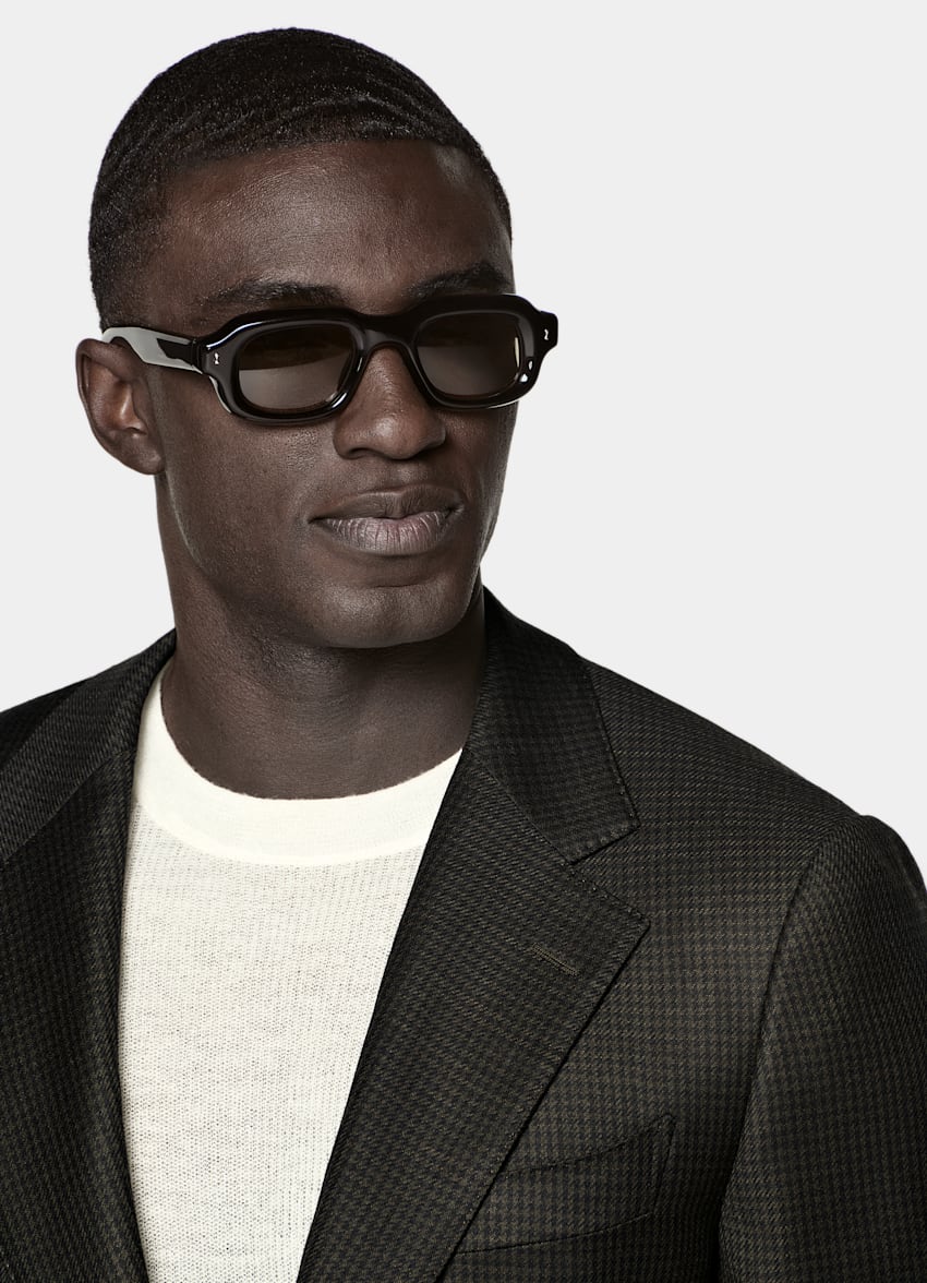 SUITSUPPLY Winter Wool Mohair by Delfino, Italy Dark Green Houndstooth Tailored Fit Milano Blazer