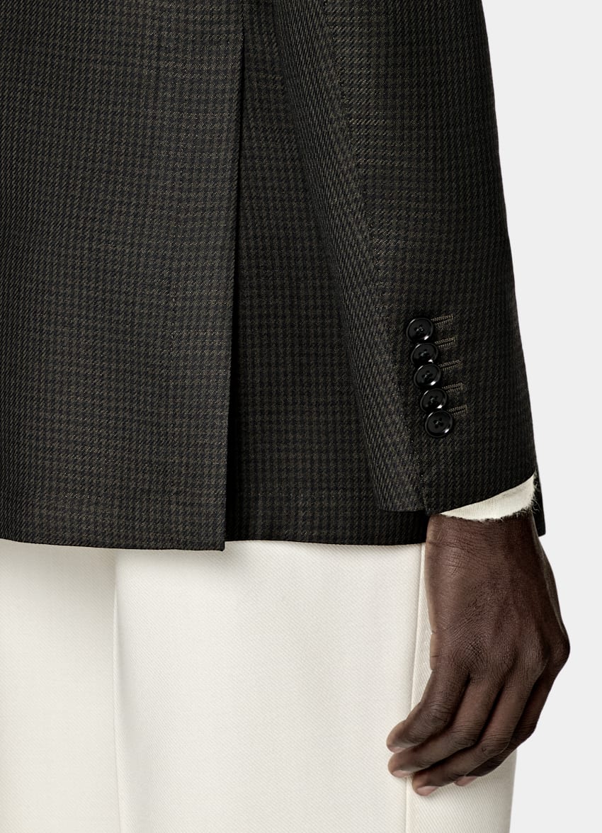 SUITSUPPLY Winter Wool Mohair by Delfino, Italy Dark Green Houndstooth Tailored Fit Milano Blazer