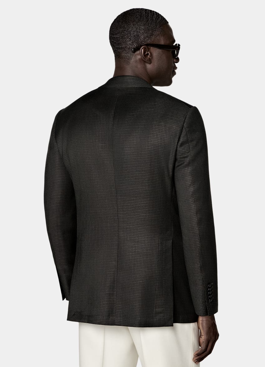 SUITSUPPLY Winter Wool Mohair by Delfino, Italy Dark Green Houndstooth Tailored Fit Milano Blazer