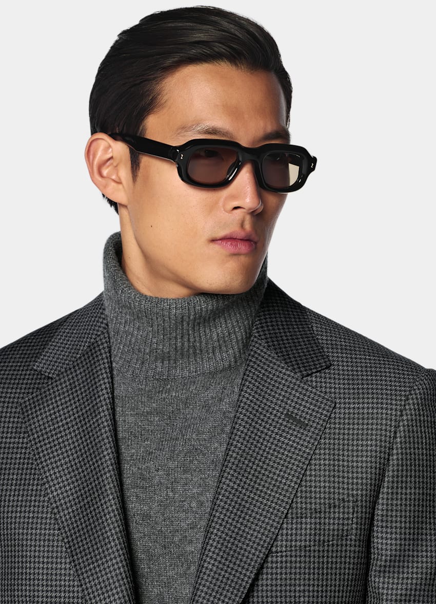 SUITSUPPLY Winter Wolle Mohair von Delfino, Italien Milano Sakko mittelgrau Hahnentrittmuster Tailored Fit