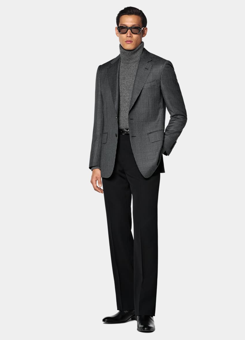 SUITSUPPLY Winter Wolle Mohair von Delfino, Italien Milano Sakko mittelgrau Hahnentrittmuster Tailored Fit
