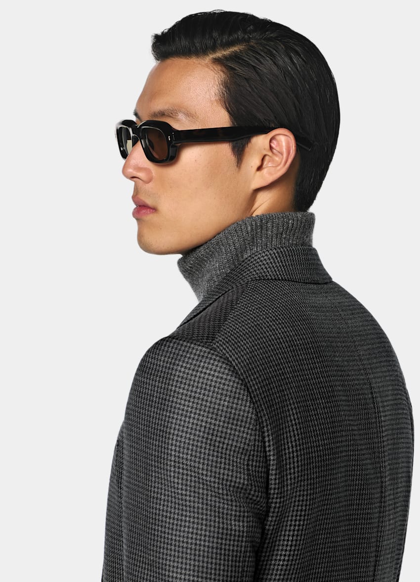 SUITSUPPLY Winter Wolle Mohair von Delfino, Italien Milano Sakko mittelgrau Hahnentrittmuster Tailored Fit