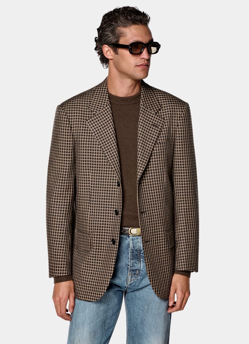SUITSUPPLY Winter Pure Wool by Rogna, Italy Mid Brown Checked Relaxed Fit Brera Blazer