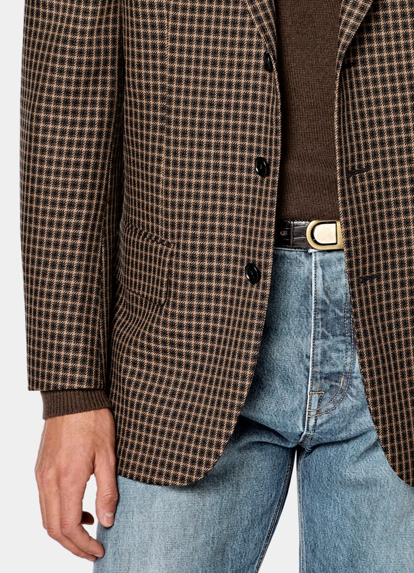 SUITSUPPLY Winter Pure Wool by Rogna, Italy Mid Brown Checked Relaxed Fit Brera Blazer