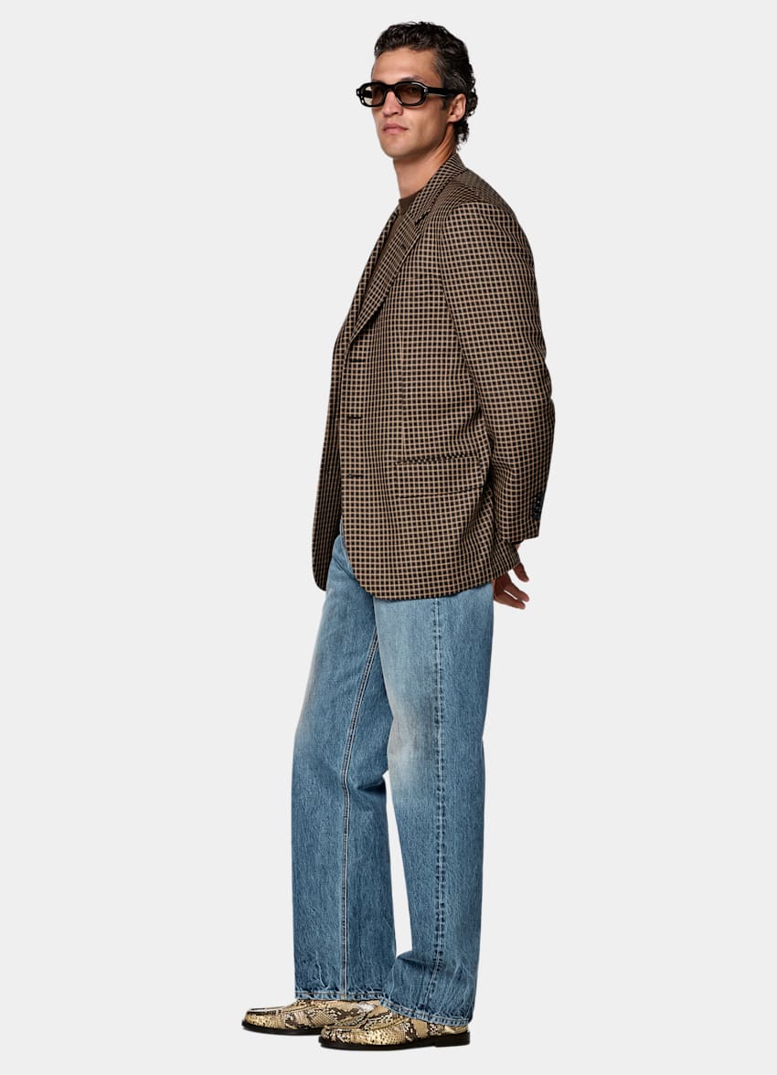 SUITSUPPLY Winter Pure Wool by Rogna, Italy Mid Brown Checked Relaxed Fit Brera Blazer