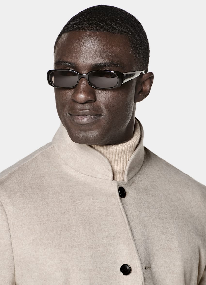 SUITSUPPLY Wool Cashmere - Winter Light Brown Relaxed Fit Shirt-Jacket
