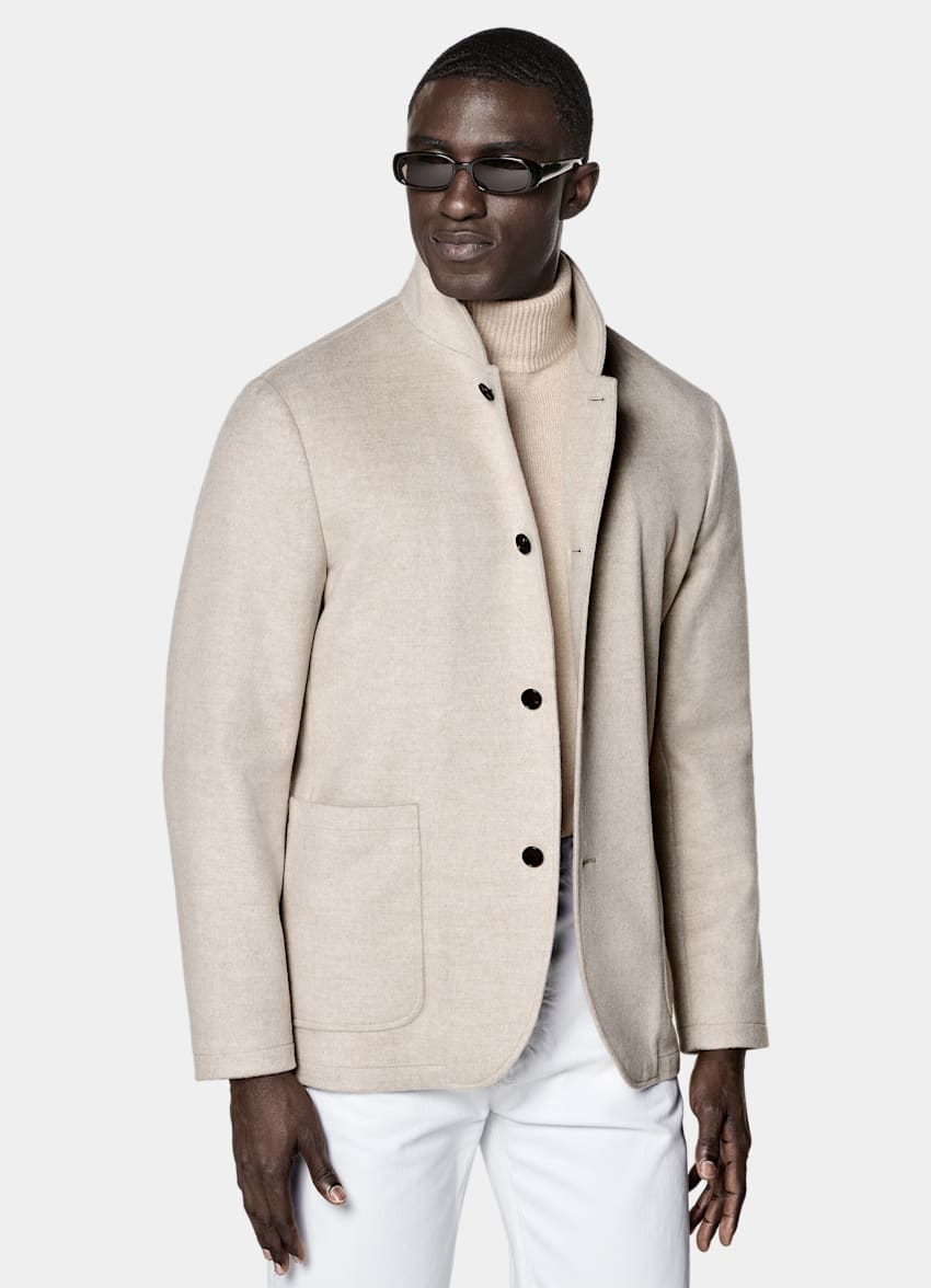 SUITSUPPLY Wool Cashmere - Winter Light Brown Relaxed Fit Shirt-Jacket