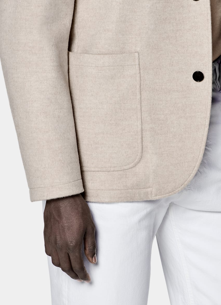 SUITSUPPLY Wool Cashmere - Winter Light Brown Relaxed Fit Shirt-Jacket