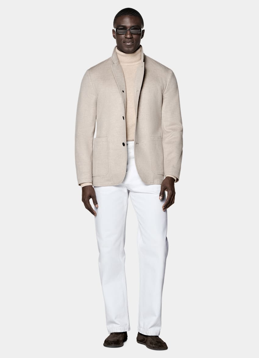 SUITSUPPLY Wool Cashmere - Winter Light Brown Relaxed Fit Shirt-Jacket