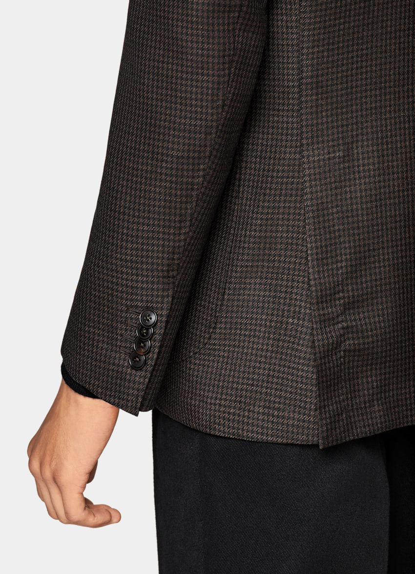 SUITSUPPLY Winter Wool Mohair by Delfino, Italy Mid Brown Houndstooth Tailored Fit Havana Blazer