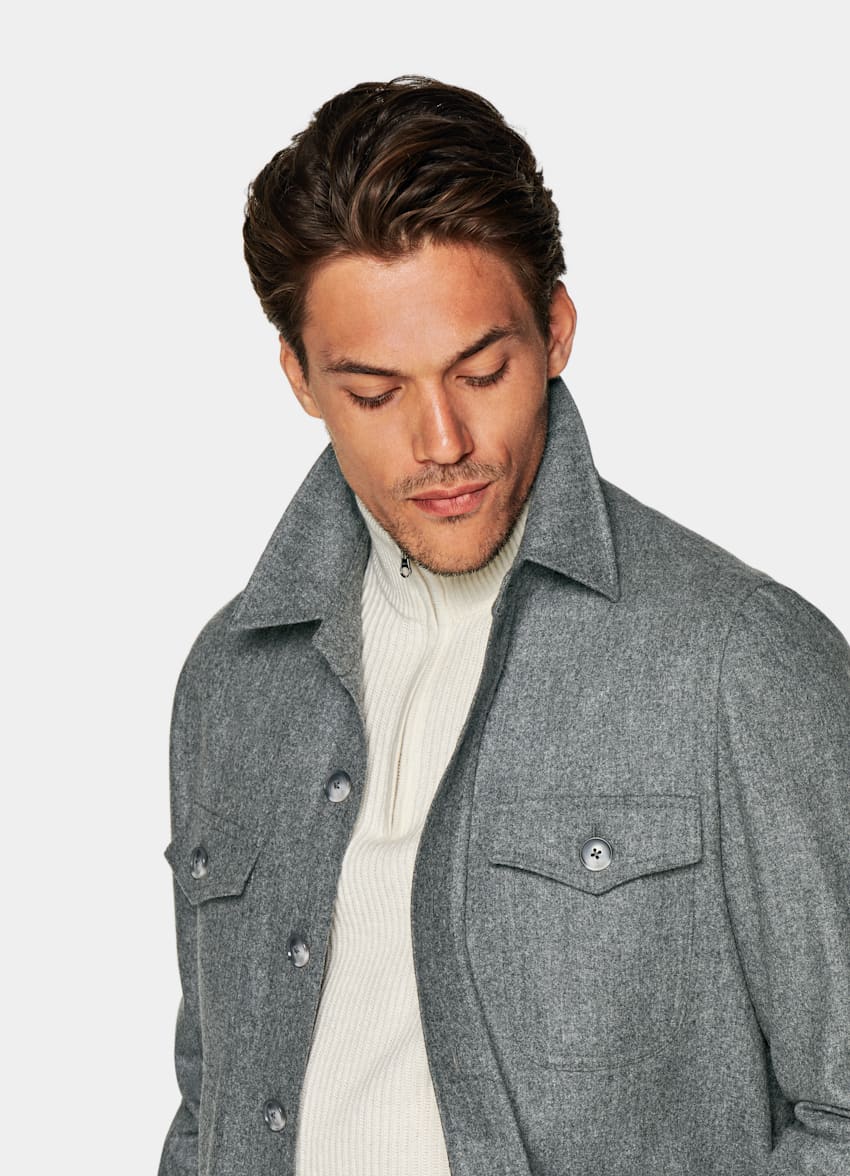 Light Grey William Shirt-Jacket | Circular Wool Flannel Single Breasted ...