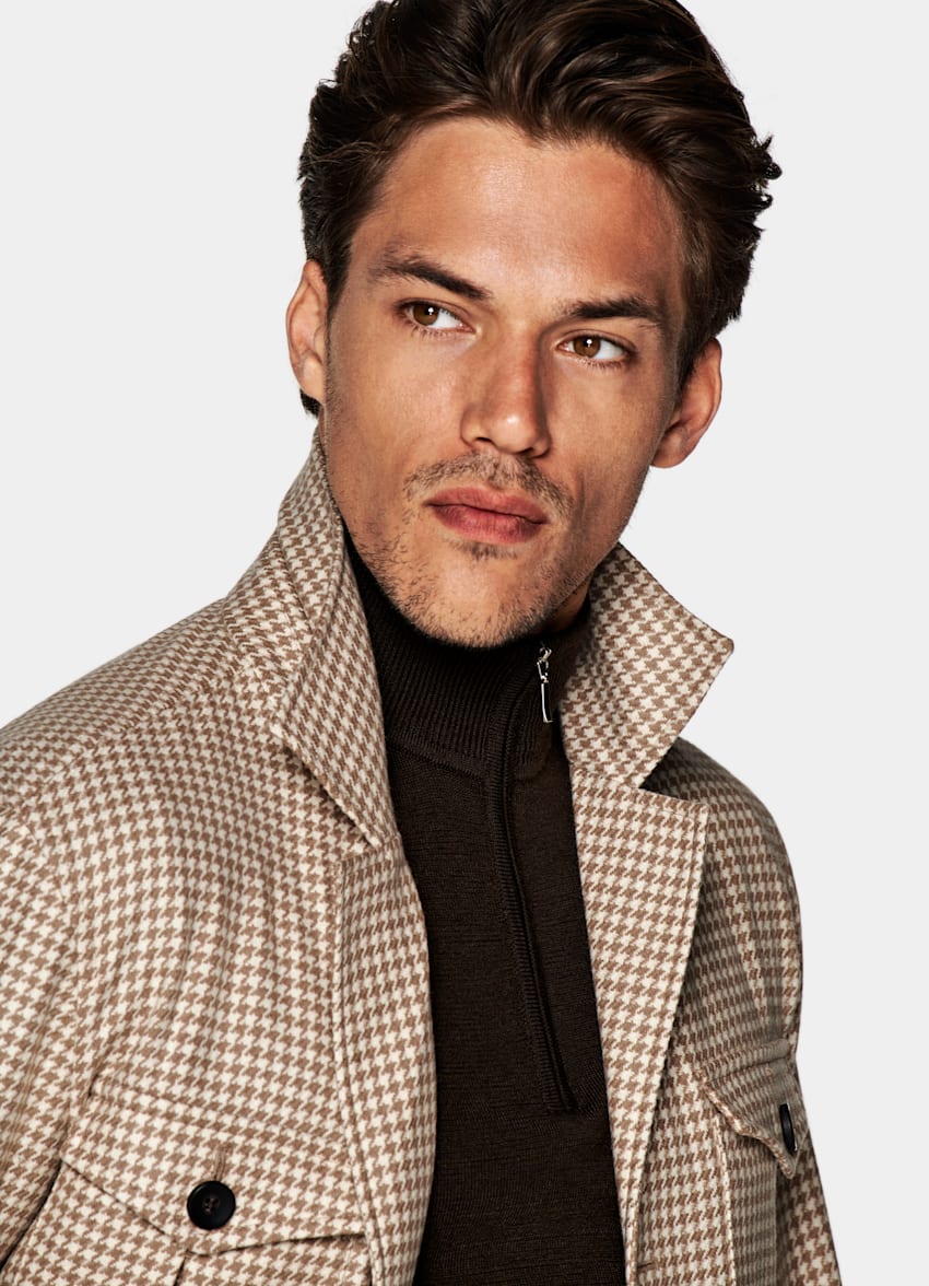 Light Brown Houndstooth Belted Safari 