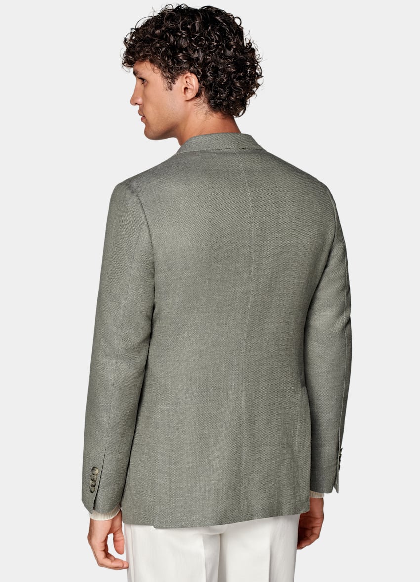 SUITSUPPLY Wool Silk Linen Cashmere by E.Thomas, Italy Mid Green Havana Blazer
