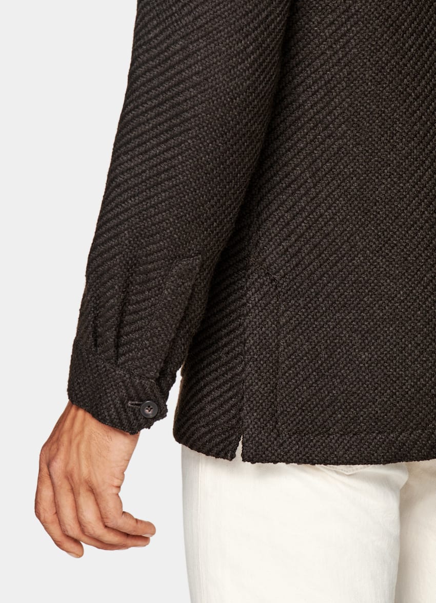 SUITSUPPLY 意大利 Ferla 生产的Giro Inglese 织纹面料 深棕色慵懒身型衬衫式夹克