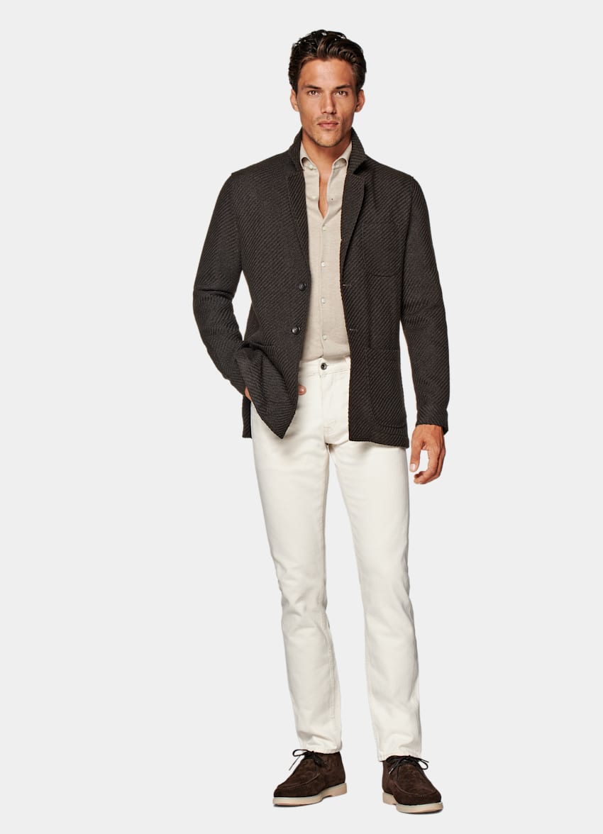 SUITSUPPLY 意大利 Ferla 生产的Giro Inglese 织纹面料 深棕色慵懒身型衬衫式夹克