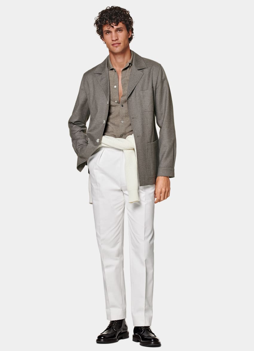 SUITSUPPLY Wool Cashmere by Rogna, Italy Taupe Greenwich Shirt-Jacket