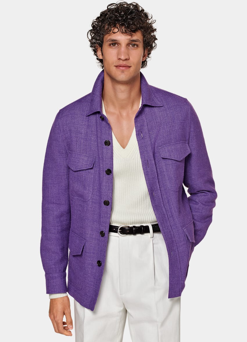 Purple Relaxed Fit Shirt-Jacket in Silk Linen Cotton | SUITSUPPLY US