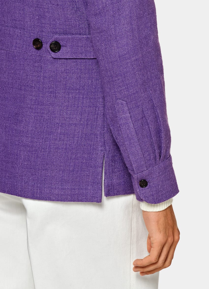 SUITSUPPLY Winter Silk Linen Cotton by E.Thomas, Italy Purple Relaxed Fit Shirt-Jacket